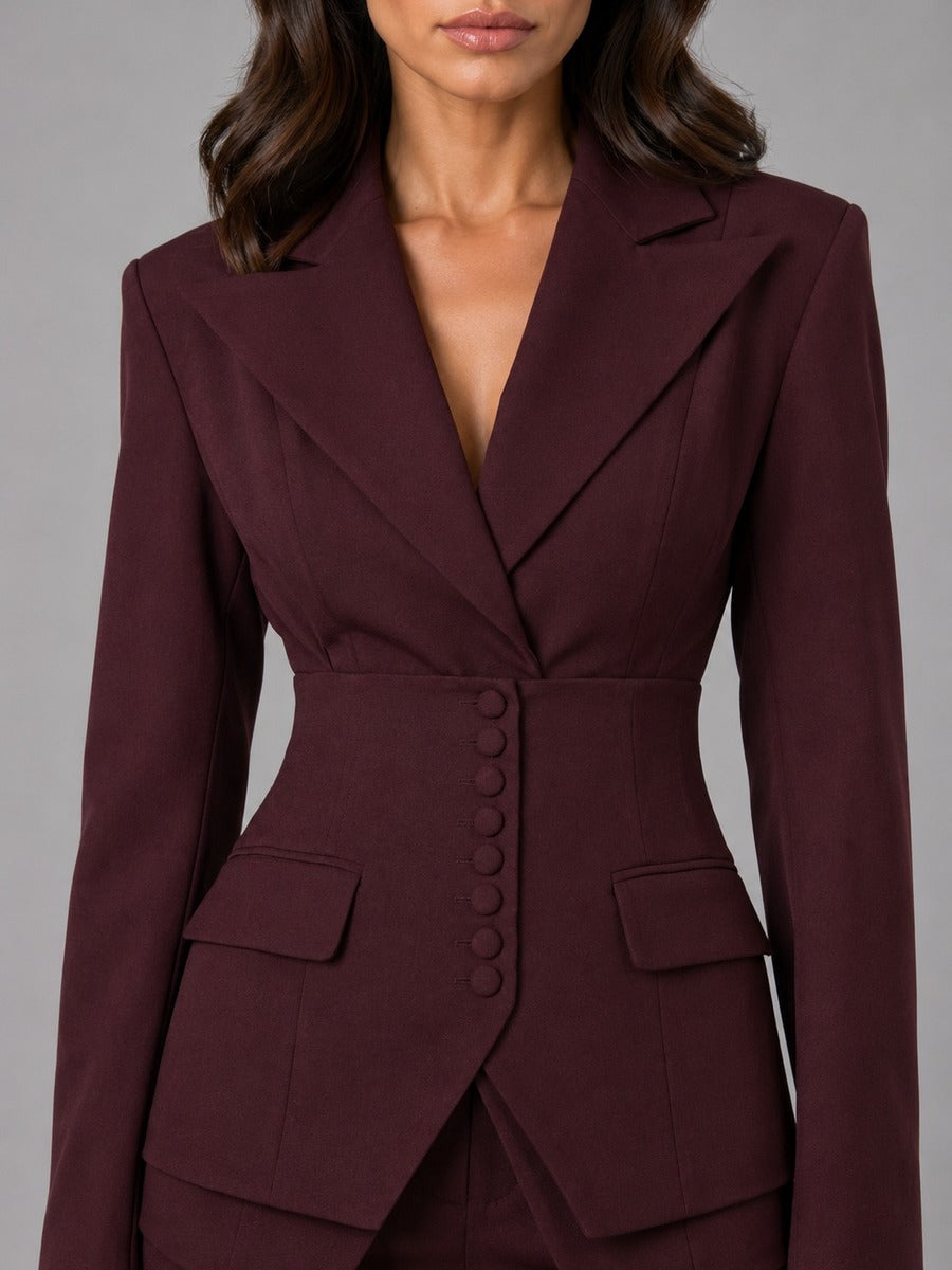 Anselma | Conjunto de Dos Piezas con Blazer de Cintura Marcada y Pantalón Palazzo