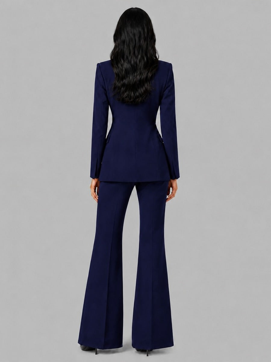 Faustina | Conjunto de Dos Piezas con Blazer Cuello Mao y Pantalón Acampanado