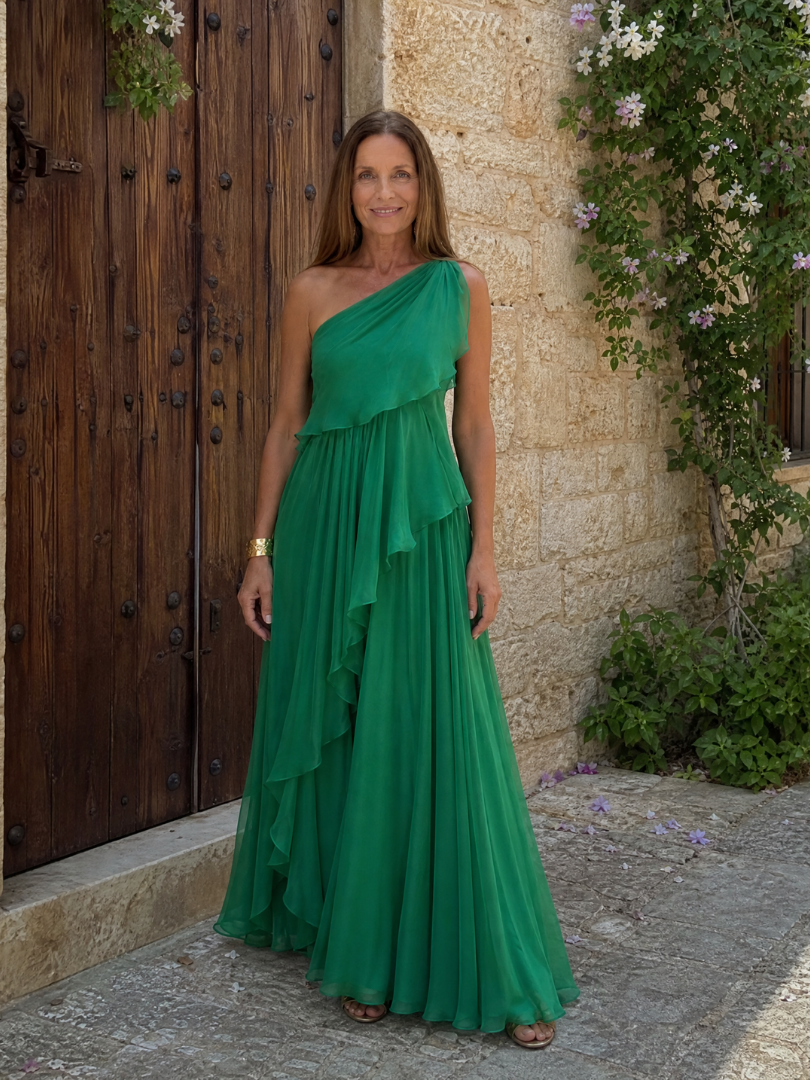 Tracey | Vestido Largo de Un Hombro con Olanes