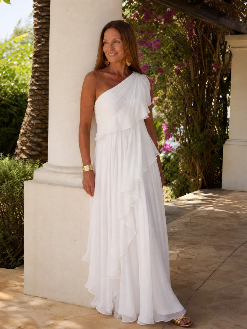Tracey | Vestido Largo de Un Hombro con Olanes