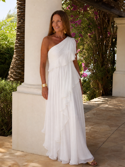 Tracey | Vestido Largo de Un Hombro con Olanes