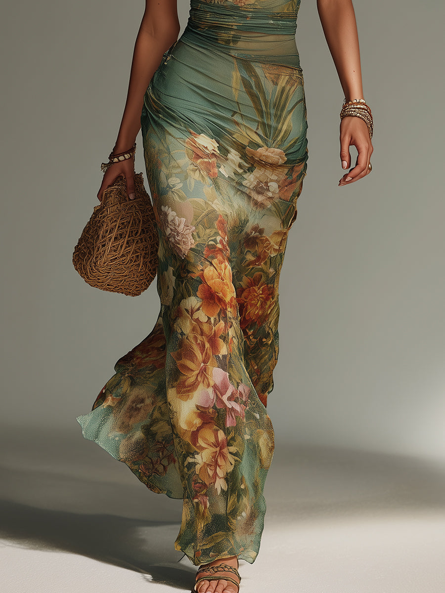 Shantoria | Vestido Largo Floral con Malla