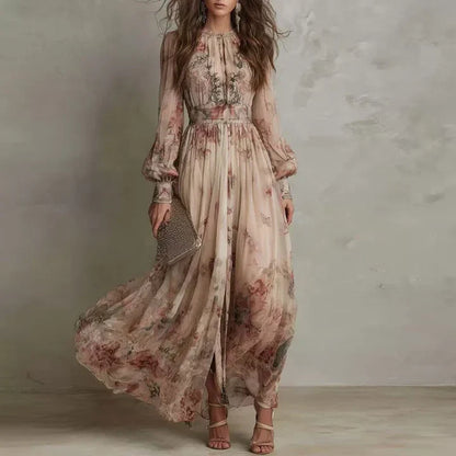 Amelia | Vestido Largo Floral Vintage de Talle Alto