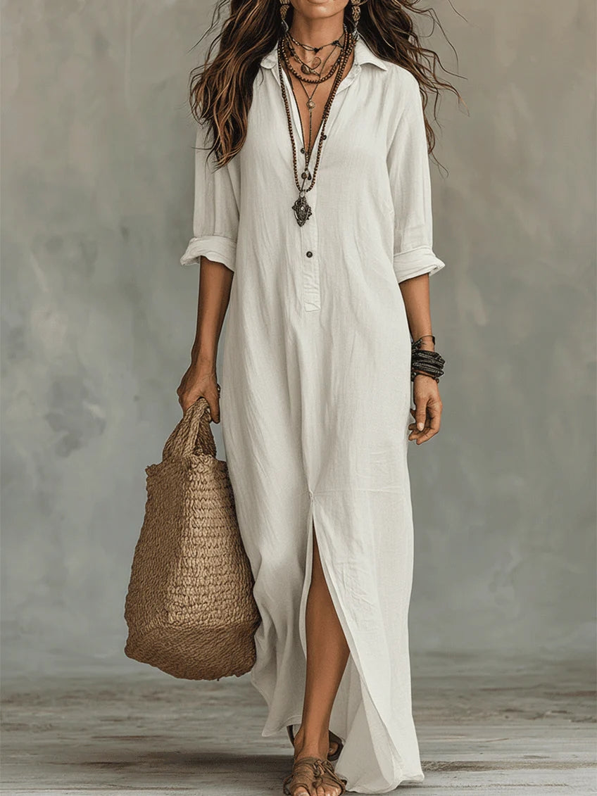 Soline | Vestido Largo Holgado con Botones