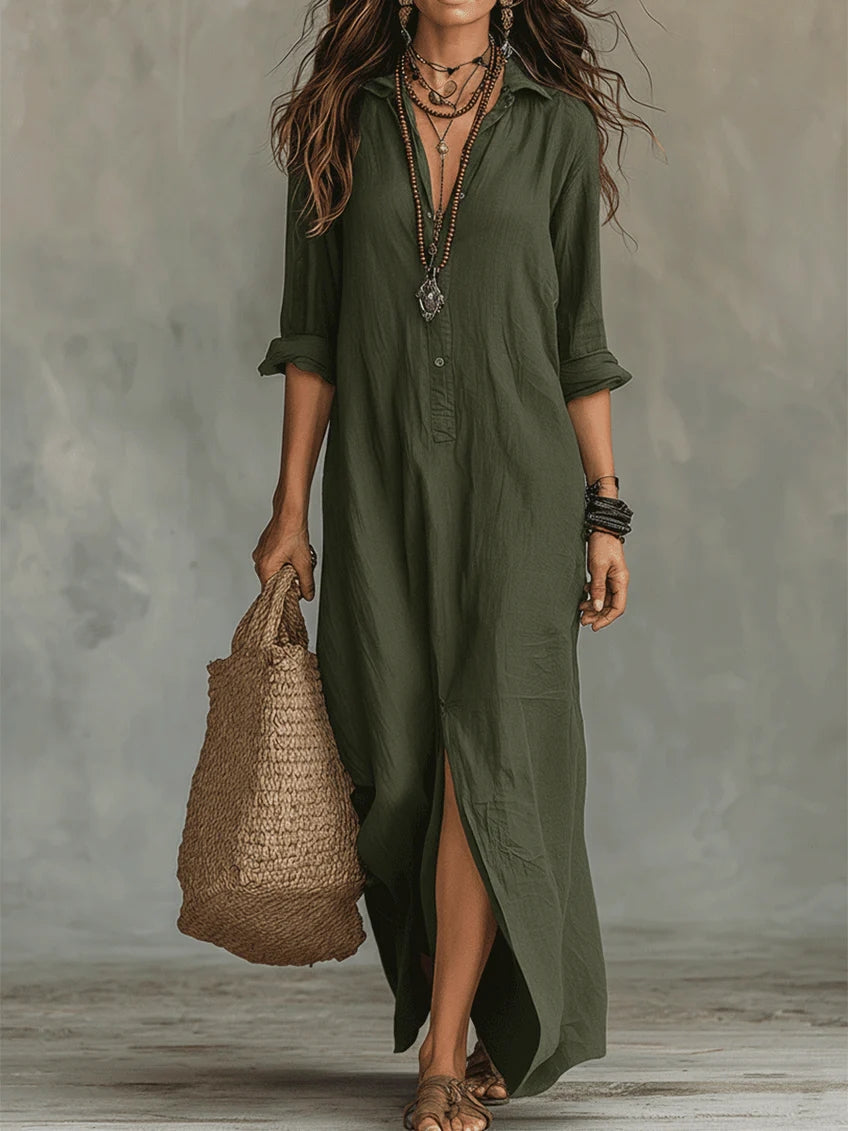 Soline | Vestido Largo Holgado con Botones