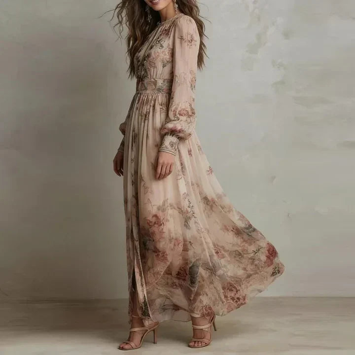 Amelia | Vestido Largo Floral Vintage de Talle Alto
