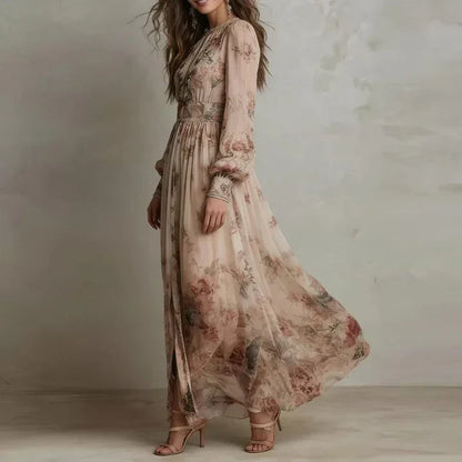 Amelia | Vestido Largo Floral Vintage de Talle Alto