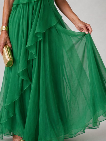 Tracey | Vestido Largo de Un Hombro con Olanes