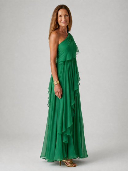 Tracey | Vestido Largo de Un Hombro con Olanes