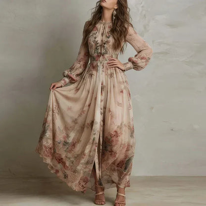 Amelia | Vestido Largo Floral Vintage de Talle Alto