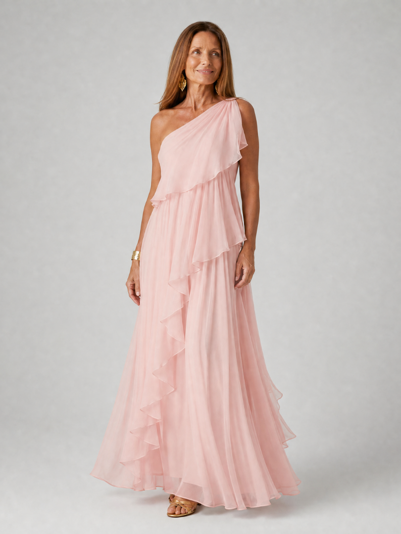 Tracey | Vestido Largo de Un Hombro con Olanes