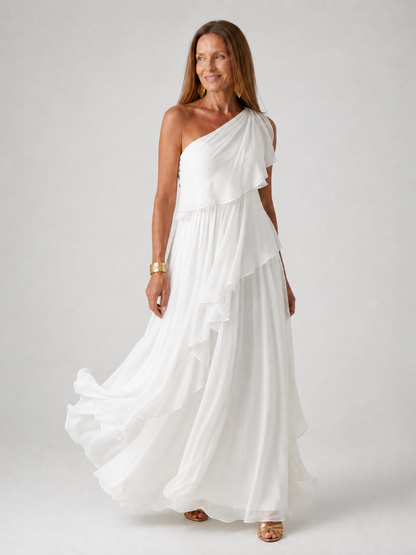 Tracey | Vestido Largo de Un Hombro con Olanes