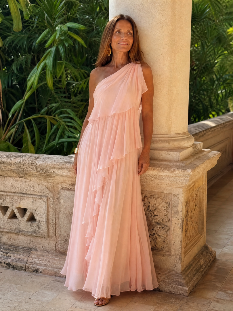 Tracey | Vestido Largo de Un Hombro con Olanes
