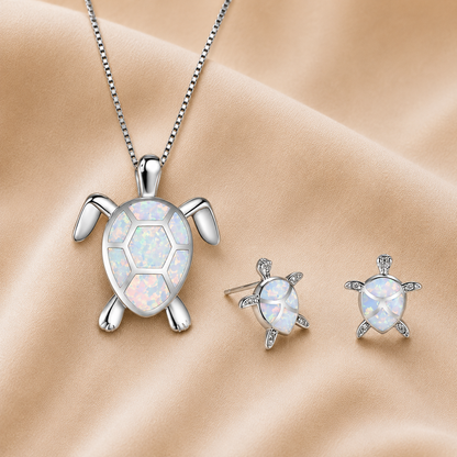 Collana e Orecchini Tartaruga Marina in Opale e Argento