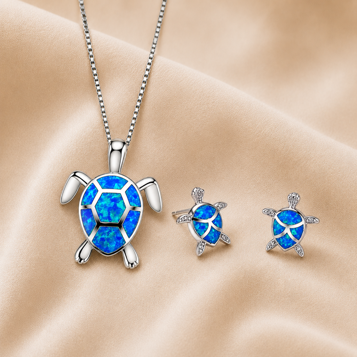 Collana e Orecchini Tartaruga Marina in Opale e Argento