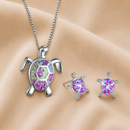 Collana e Orecchini Tartaruga Marina in Opale e Argento