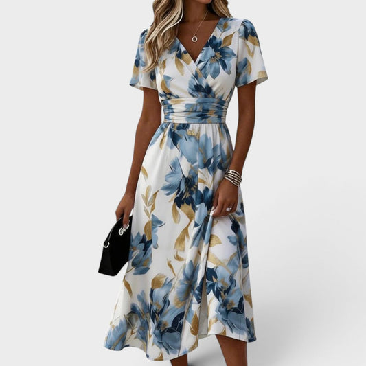 Elara | Vestido Midi Floral Cruzado
