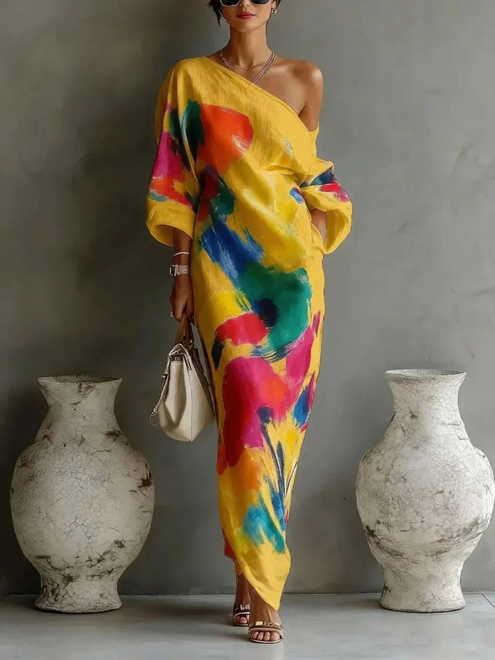 Danella | Vestido Largo de Un Hombro Estampado