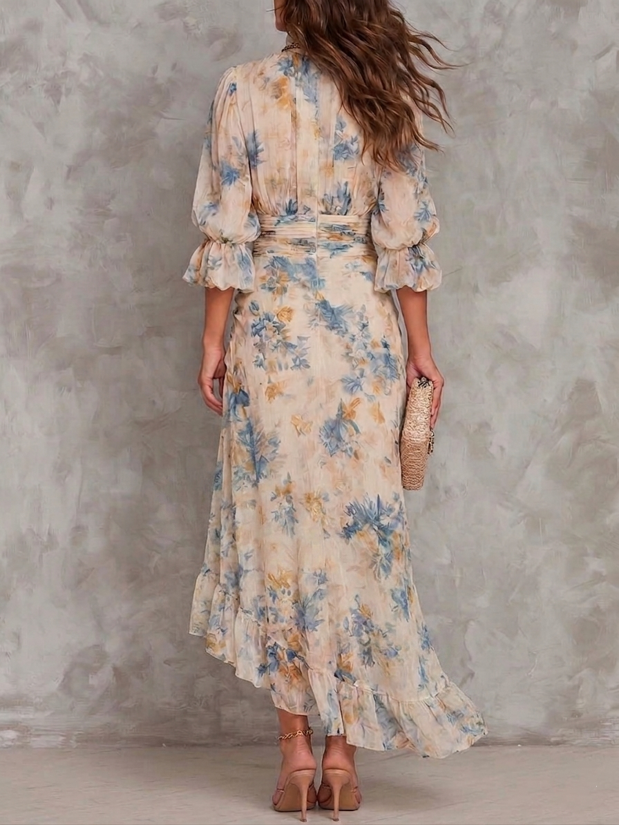 Cassia | Vestido Largo Floral con Olanes