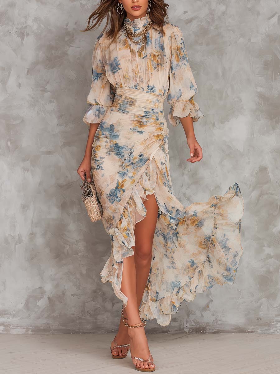 Cassia | Vestido Largo Floral con Olanes