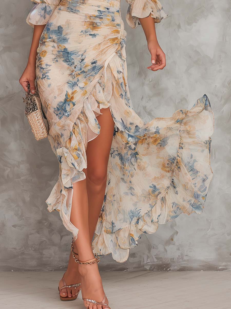 Cassia | Vestido Largo Floral con Olanes