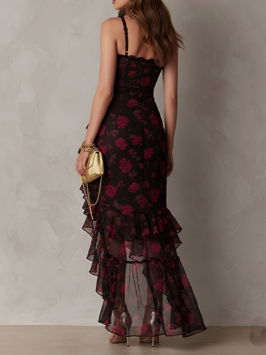 Lowe | Vestido Floral Fruncido con Olanes
