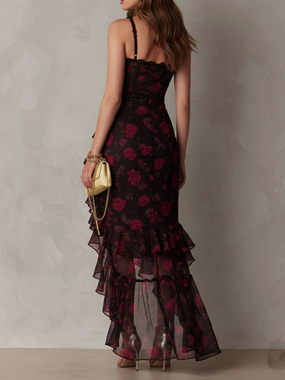 Lowe | Vestido Floral Fruncido con Olanes
