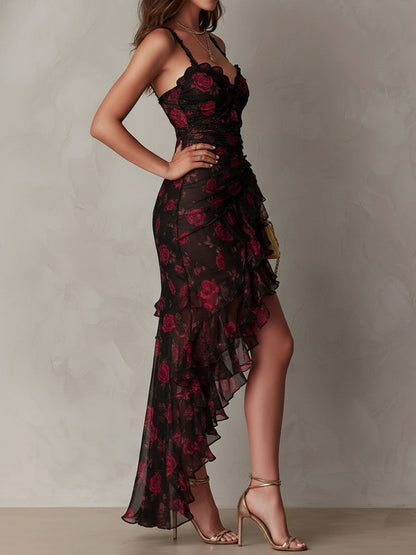 Lowe | Vestido Floral Fruncido con Olanes