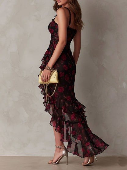 Lowe | Vestido Floral Fruncido con Olanes