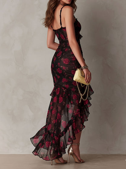 Lowe | Vestido Floral Fruncido con Olanes