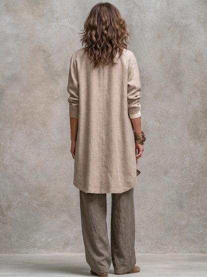 Flaminia | Conjunto de Tres Piezas con Pantalón Palazzo, Beige y Gris