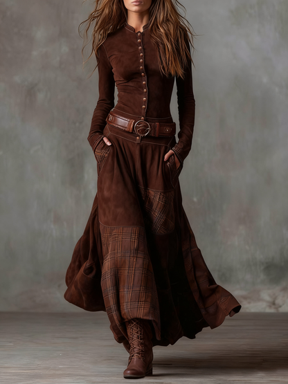 Élise | Abito Maxi Scamosciato con Cintura