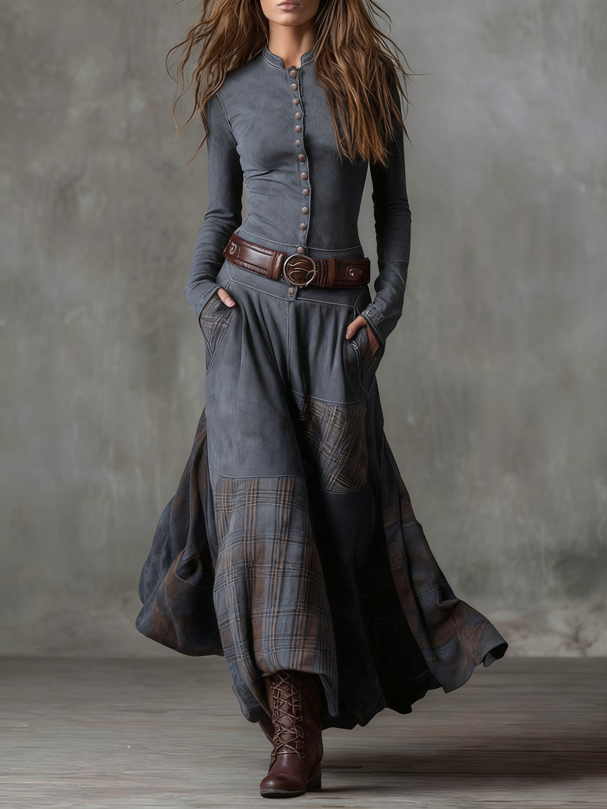 Élise | Abito Maxi Scamosciato con Cintura