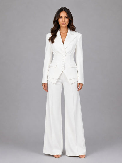 Anselma | Conjunto de Dos Piezas con Blazer de Cintura Marcada y Pantalón Palazzo