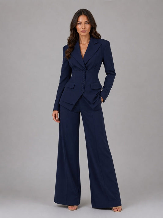 Anselma | Conjunto de Dos Piezas con Blazer de Cintura Marcada y Pantalón Palazzo