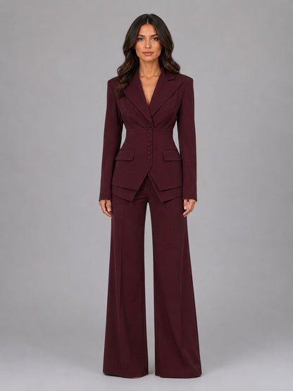 Anselma | Conjunto de Dos Piezas con Blazer de Cintura Marcada y Pantalón Palazzo