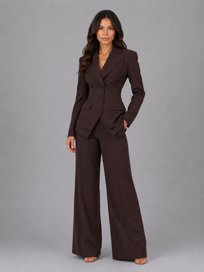 Anselma | Conjunto de Dos Piezas con Blazer de Cintura Marcada y Pantalón Palazzo