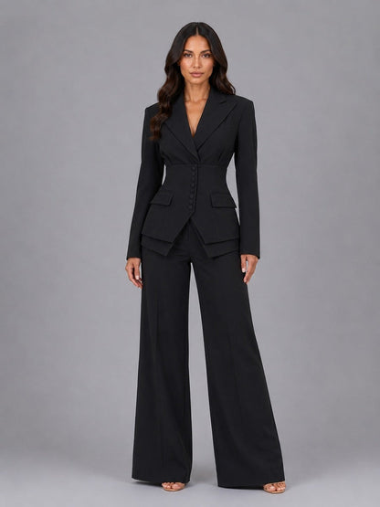 Anselma | Conjunto de Dos Piezas con Blazer de Cintura Marcada y Pantalón Palazzo