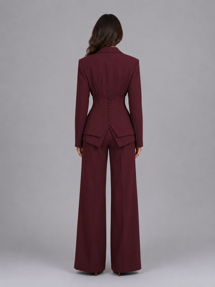 Anselma | Conjunto de Dos Piezas con Blazer de Cintura Marcada y Pantalón Palazzo