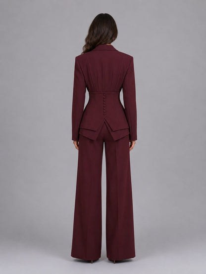 Anselma | Conjunto de Dos Piezas con Blazer de Cintura Marcada y Pantalón Palazzo