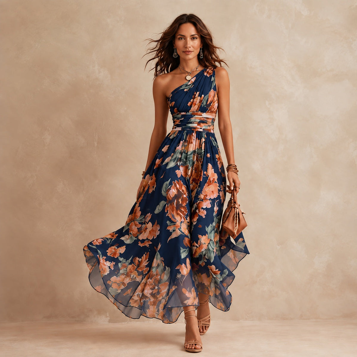 Celeste | Vestido Largo Floral de Un Hombro