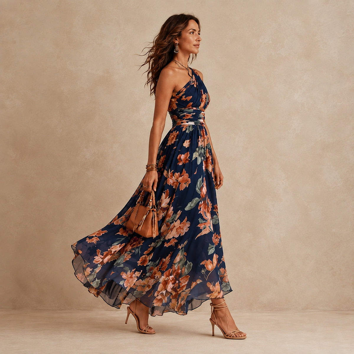 Celeste | Vestido Largo Floral de Un Hombro