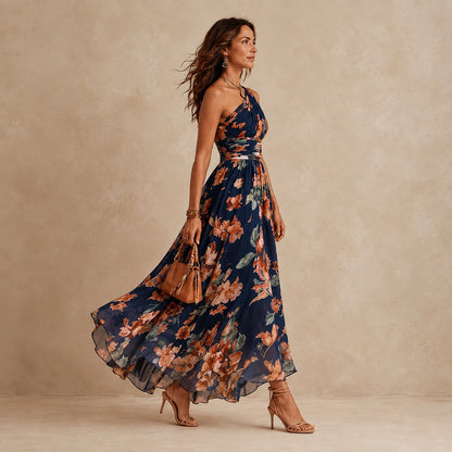 Celeste | Vestido Largo Floral de Un Hombro