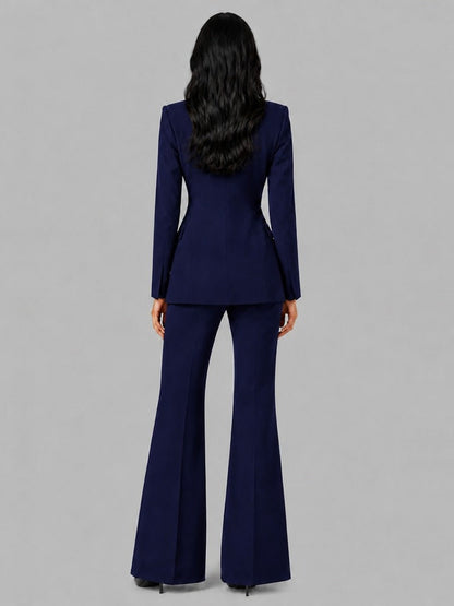 Faustina | Conjunto de Dos Piezas con Blazer Cuello Mao y Pantalón Acampanado