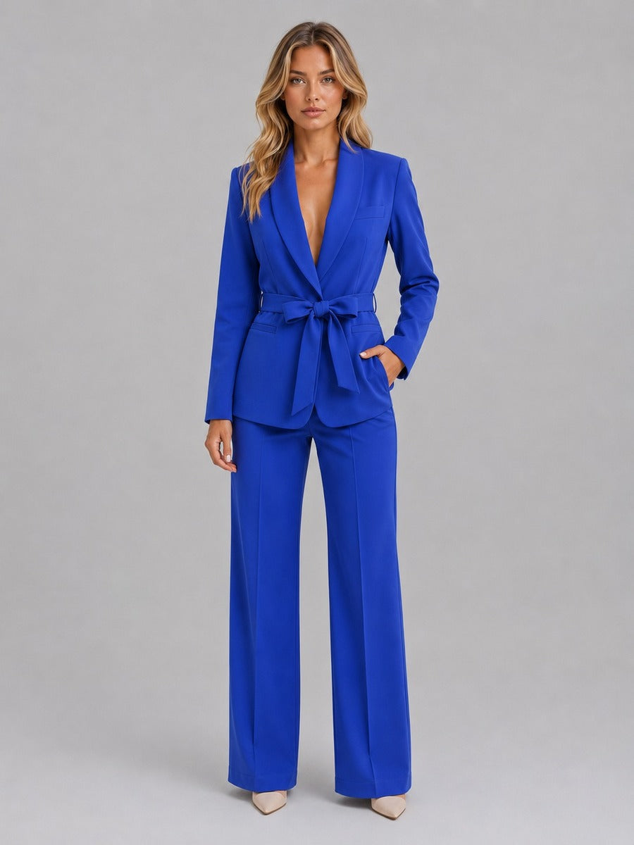 Genziana | Conjunto de Dos Piezas con Blazer Cuello Chal y Cinturón