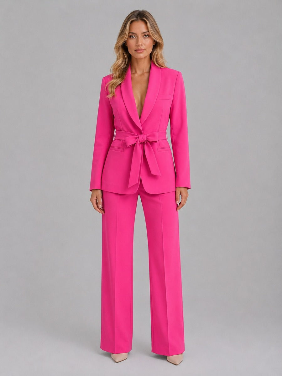 Genziana | Conjunto de Dos Piezas con Blazer Cuello Chal y Cinturón