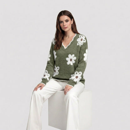 Thea | Maglione Floreale Bianco