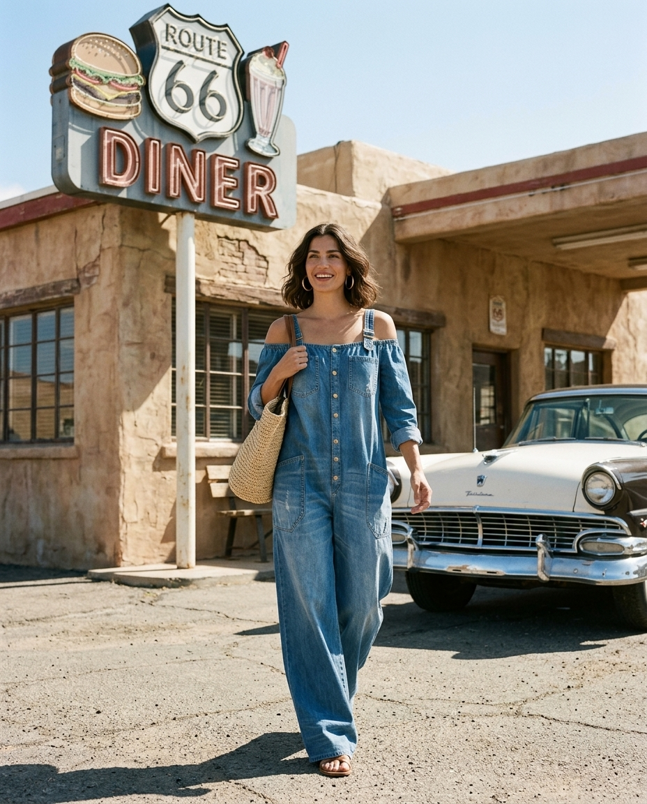 Ruth | Enterizo Azul Off Shoulder de Pierna Ancha