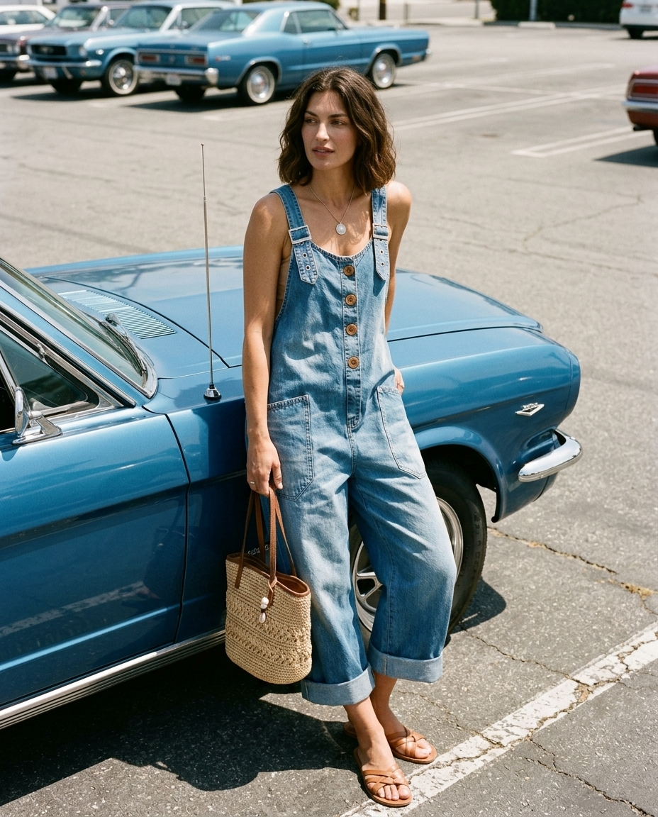 Pilar | Overol Vintage Azul con Tirantes Ajustables
