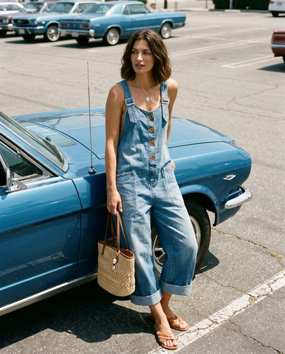 Pilar | Overol Vintage Azul con Tirantes Ajustables